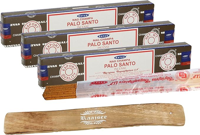 Satya Palo santo Incense Sticks, Satya sai baba Insenses 15gmx3 (45 gm) pack with Raajsee Incense holder Bundle, Satya Nag champa Natural Incense