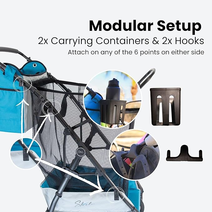 Large Wheeled Collapsible Beach Cart for Soft Sand, Shopping, Camping & Garden- Lightweight Aluminum Frame- Removable Storage Bag with Carrying Straps, X-L Capacity & Cooler Rack Dark Grey