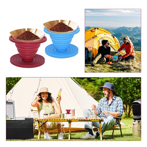 2 Pcs Collapsible Pour Over Coffee Dripper,Reusable Silicone Coffee Filter Holder,Food Grade Silicone,Suitable For Camping,Picnic,Party,Traveling,Office(Blue + Red)