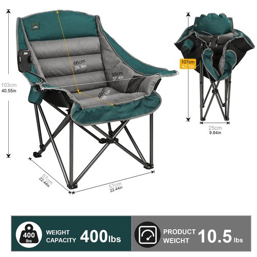 Northroad Oversized XL Padded Camping Chair w/Cell Phone Holder, Large Camp Lounge Chair, Foldable Lawn Chair w/Cup Holder,Carry Bag for Outdoor Hiking, Beach, Picnics, Heavy-Duty 400-lbs Capacity