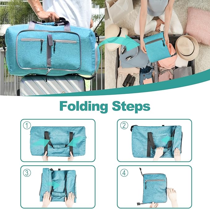 Dimayar 85L Travel Duffle Bag for Men Women - Foldable Duffel Bag with Shoes Compartment - Overnight Bags Waterproof & Tear Resistant(Mint Green)