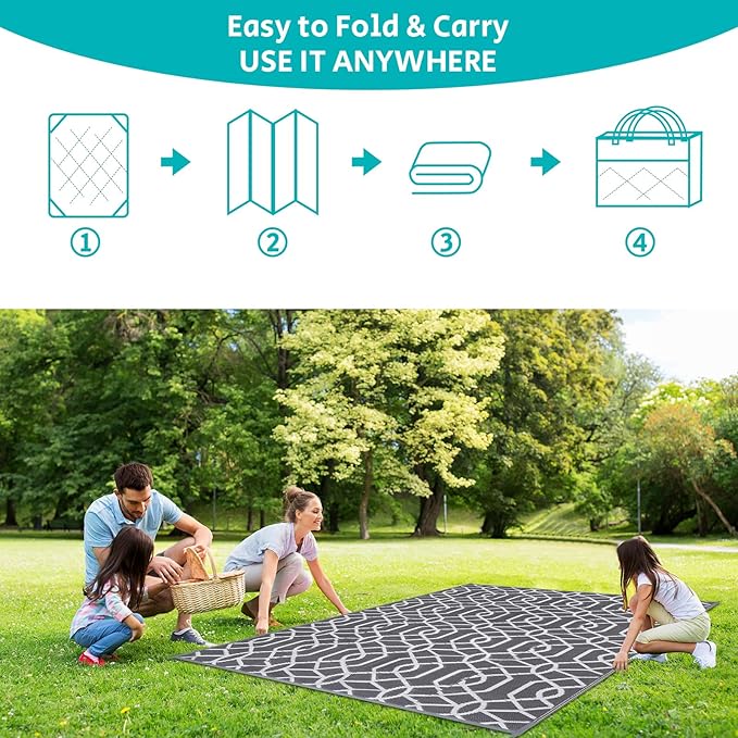 HEBE Outdoor Rug 8'x10' for Patios Waterproof Clearance Reversible Patio Mat Plastic Straw Rug RV Camping Mat Outside Area Rug Carpet for Camping RV,Porch,Deck,Balcony,Camper,Backyard