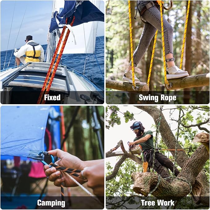 Double Braided Arborist Rigging Rope - 1/2 in X 150 ft 48 Strands Outdoor Pulling Heavy Duty Polyester Bull Rope for Swing Tree Work Camping Rescue Hiking - Yellow