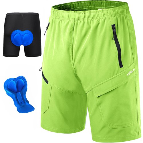 Mens Mountain Bike Shorts 3D Padded Baggy Bicycle Riding Cycling Shorts Quick Dry Lightweight Biking Shorts(Neongreen L)