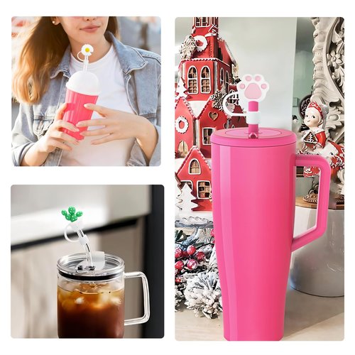 Compatible with Brumate Era Cup Accessories, 4PCS 12mm Cute Straw Cover Cap for Brumate Era Straw Toppers, 2PCS Butterfly Letter Charms for Brumate Cups 30&40 Oz with Handle(K)