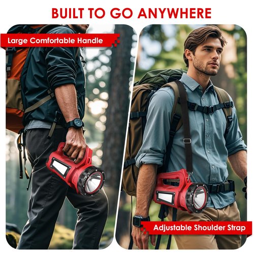 BOBKID Rechargeable LED Flashlight, Camping Lantern Flashlight with 1000LM, 7 Modes, Power Bank, IPX4 Waterproof Camping Essentials Light for Hurricane Emergency Hiking Survival Kits - Red
