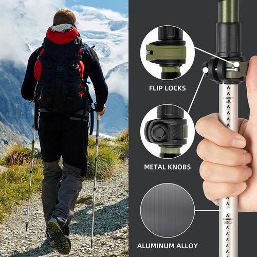 Trekking Poles, Collapsible Hiking Poles,Lightweight and Compact Walking Sticks with Adjustable Height for Men and Women (Green)