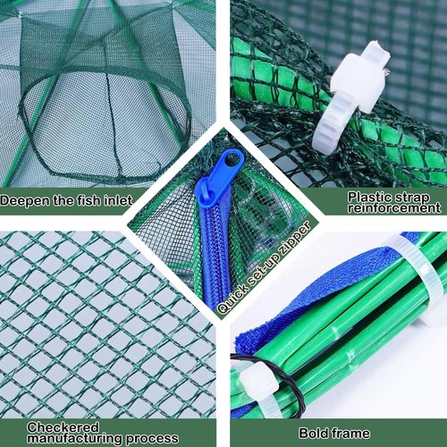 Leukate Collapsible Fishing Bait Minnow Trap - Durable Fish Trap Net for Minnow, Crab, Crayfish, Shrimp Fish Trap Net - Designed for Minnows and Beyond (Blue, 6-Hole-1Pic)
