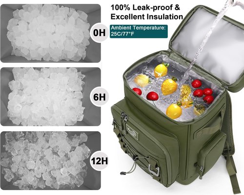 YOUNGOA 42Cans Cooler Backpack Insulated Leak Proof for Men & Women, Large Waterproof Backpack Cooler for Beach, Picnic, Outdoor, Leakproof, Multi-Functional, Green