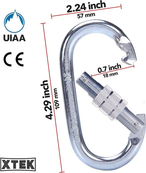 Climbing Carabiner – UIAA CE Rated 25kN/5620LB – Heavy Duty Twist Locking Carabiner Clip - Industrial Strength Large Steel Oval Carabiners - Rock Climbing Caribeener Clips for Rigging, Ropes