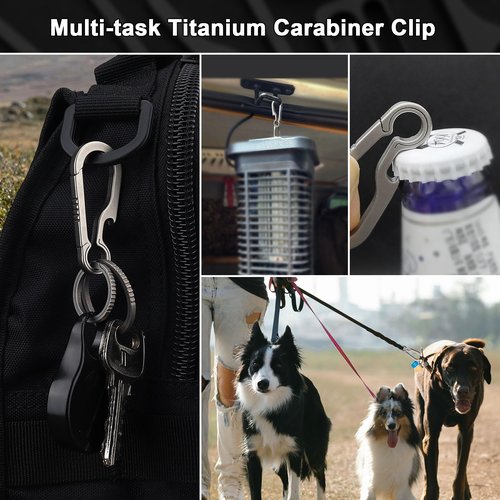 PJYTAC Titanium Carabiner Clip Small Backpack Clip Black Hook Heavy Duty Keychain Clips Anti-Lost Quick Release Key Chain for Keys Bottle Opener Keychain
