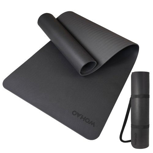 WOHAO Extra Thick TPE+PU Yoga Mat 71L x 24W x 0.33T, Non-Slip Eco-Friendly Exercise Mat with Carrying Strap, High-Density Cushion for Joint Support, Portable & Easy-Clean for Gym, Pilates, Yoga