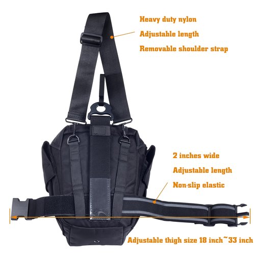SdTacDuGe Tactical Gas Mask Drop Leg Pouch, Gas Mask Leg System with Quick Release Metal Clip, Polymer D Ring, Shoulder Strap, Leg Strap, and Adjustable Height Panel