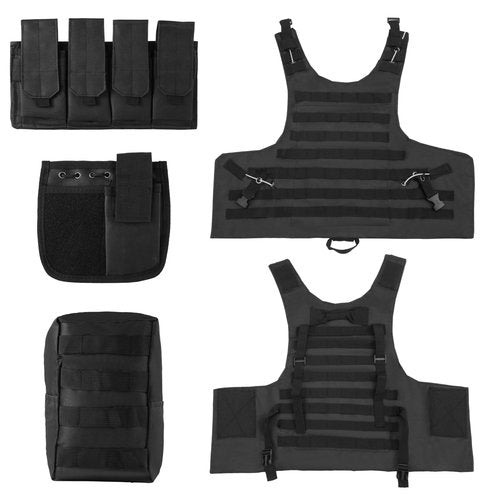 Ouraqto Tactical Vest Set for Men Airsoft Paintball Vest Airsoft Gear and Equipment with Hat,Glove,Visor,Goggles（Black）