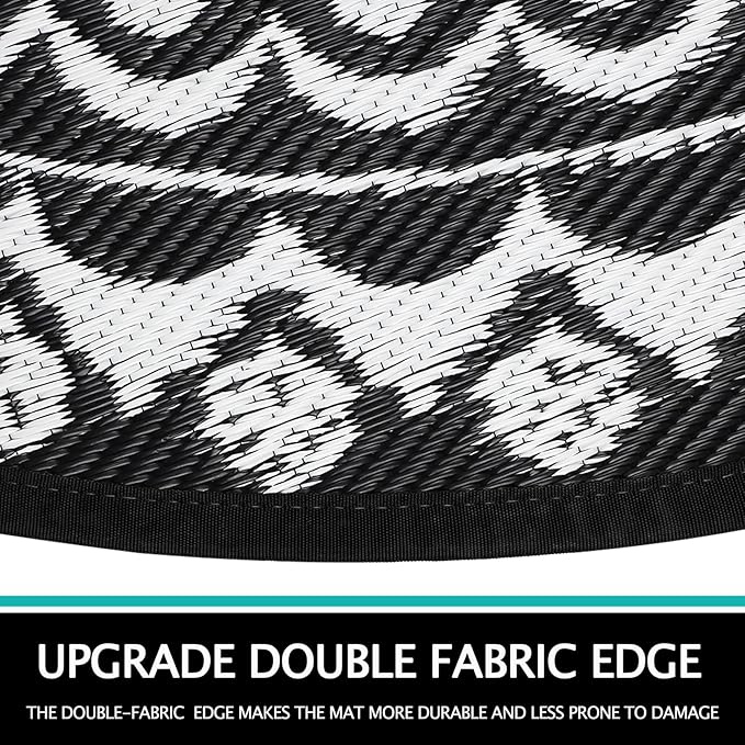 Capslpad 8Ft Round Outdoor Rug for Patio Reversible Mat Boho Circle Indoor Outside Area Rug Waterproof Plastic Straw Rug for RV Camping Picnic Pool Tent Beach Deck Balcony Doormats Decor