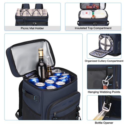 Hulongo 48Cans Large Cooler Backpack, Leakproof Insulated Backpack Cooler for Men & Women, Waterproof, 30L, Dark Blue