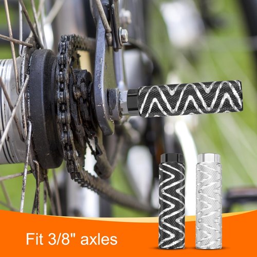 HARFINGTON 2 Pairs Bike Pegs Aluminum Alloy Rear Stunt Pegs Anti-Skid Foot Pedals Fit 3/8" Axles for Mountain Bike BMX, Black & Silver