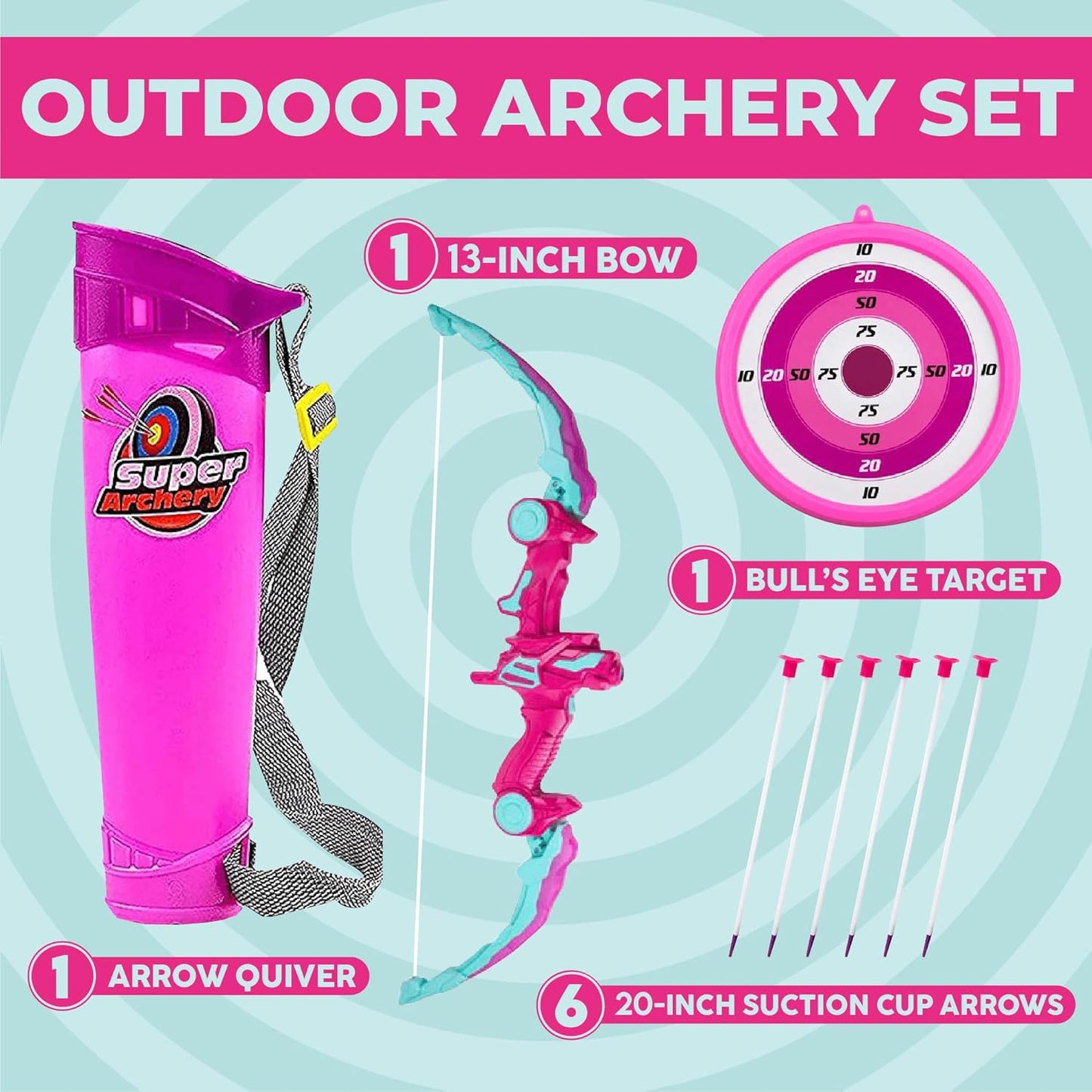 Toysery Kids Archery Set with LED Flash Lights, Toy Bow and Arrow Set for 6-8 Years Old Boys, Includes Archery Bow, 6 Archery Arrows, Target, Quiver - Great for Youth Practice
