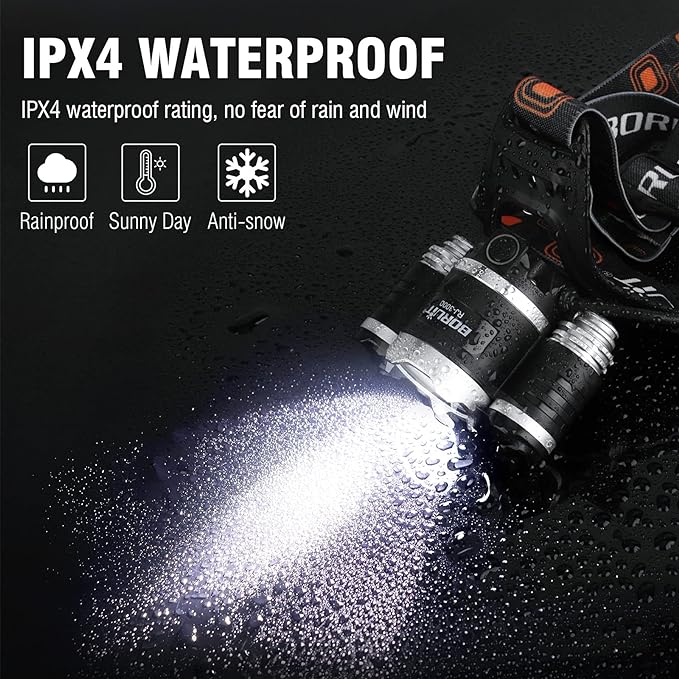BORUIT RJ-3000 LED Rechargeable Headlamp with Red Light Super Bright 5000 Lumens Hunting Head Lamp 3 Mode Waterproof Head Light for Adult Fishing Camping Headlight Gear