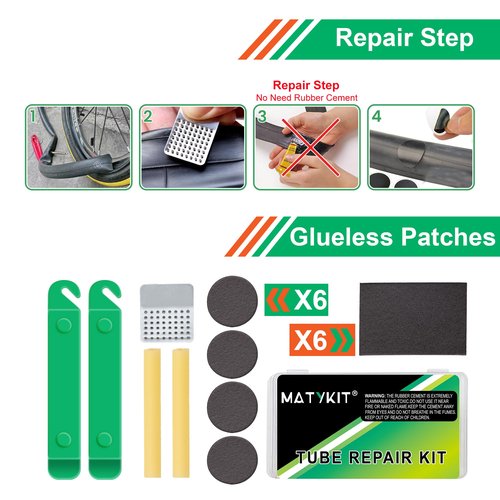 MatyKit Bike Tool Kit With Tools Bag + Bicycle Pump + Bike Multitool + Crank Extractor and Wrench + Bone Wrench + Tire Lever + Glueless Patches Set