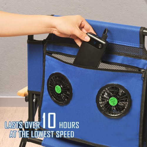 KNINE OUTDOORS Foldable Beach Chair Camping Chair with Fan, with USB-Powered Cooling System, for Camp, Beach, Fishing (Blue)
