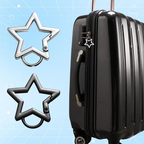 4pcs Star Carabiner, 1.61in & 1.26in Zinc Alloy Cool Cute Star Shaped Carabiner Clip Fashionable Pentagram Carabiner Keychain for Keys Ring Camping Outdoor Travel(Black, Silver)