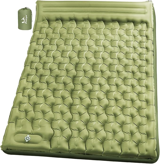 Double Sleeping Pad for Camping - 6" Ultra-Thick Camping Mattress with Pillow, Built-in Foot Pump, Compact 2-Person Portable Camping Mat for Backpacking, Hiking, Car Traveling, Beach, Tent