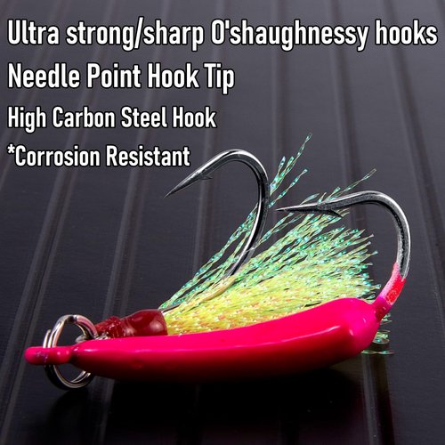 Dr.Fish 5 Pack Pompano Jigs with Teaser Hooks, Surf Fishing Jig Heads Saltwater Lure Banana Shape Stand Up O'Shaughnessy Beach Casting Halibut Striper Redfish Flounder Mixed Color 3/8oz