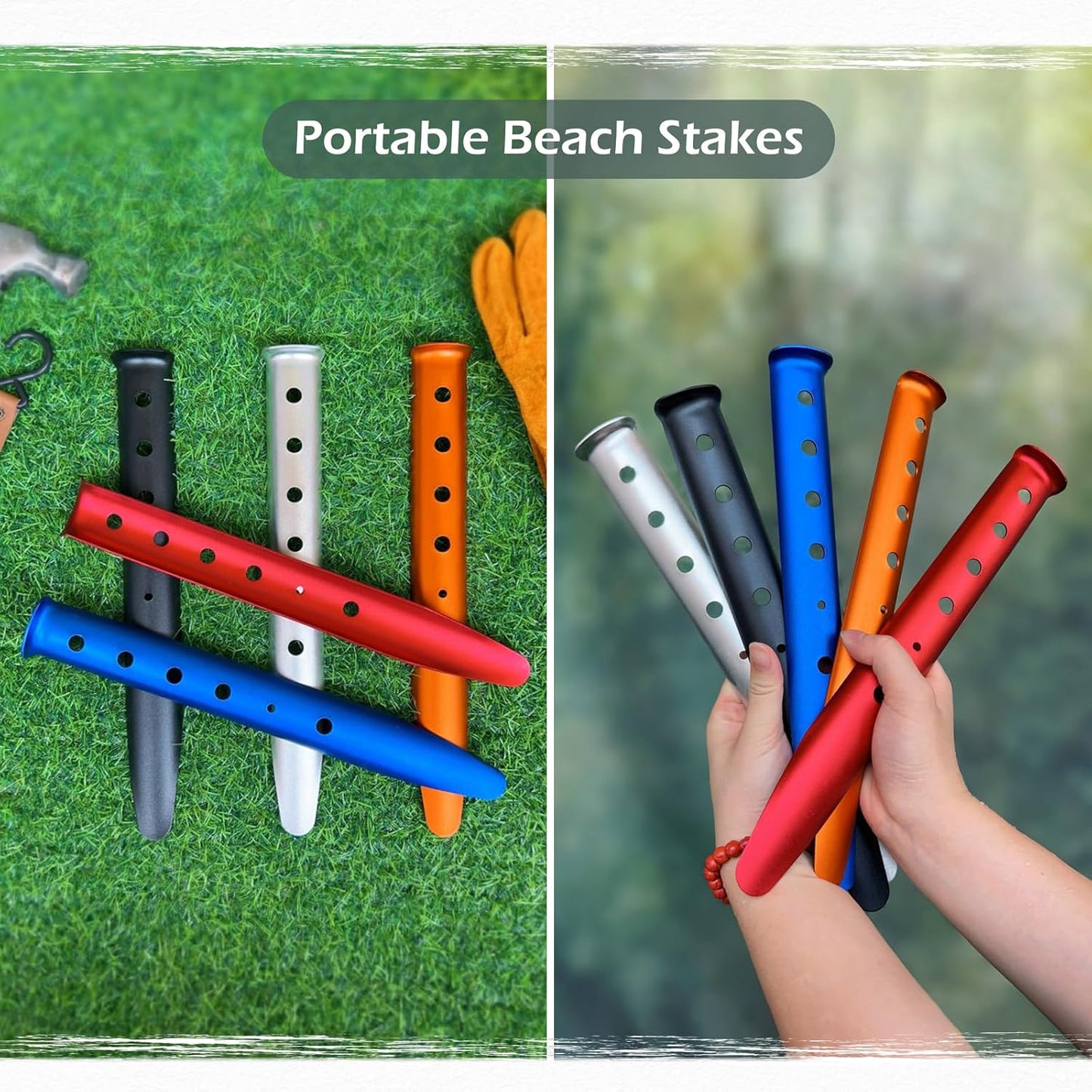 TRIWONDER Tent Stakes Pegs for Snow Sand Beach Canopy Heavy Duty Ground Anchor Stakes Tent Nail Aluminum U-Shaped Camping Hiking Backpacking 6Pcs