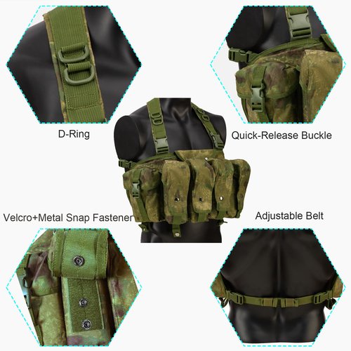HRTACPAG Tactical Chest Rig for Airsoft - AK Chest Rig -Adjustable Tactical Outdoor Hunting Chest Rig with Mag Pouches Ruin Camo