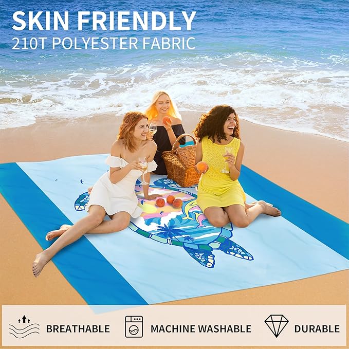 Large Beach Blanket Waterproof Sandproof 79"x 83" for 1-4 Adults,Quick Drying Beach Mat,Lightweight & Durable,Beach Essentials for Family Beach Camping Travel Picnic(2pcs)