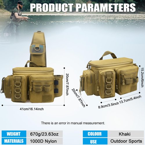 OROOTL Fishing Sling Bag with Rod Holder, Portable Fishing Backpack Lightweight Fishing Fanny Pack Waterproof Crossbody Fishing Gear Storage Bag for Men Women Gift