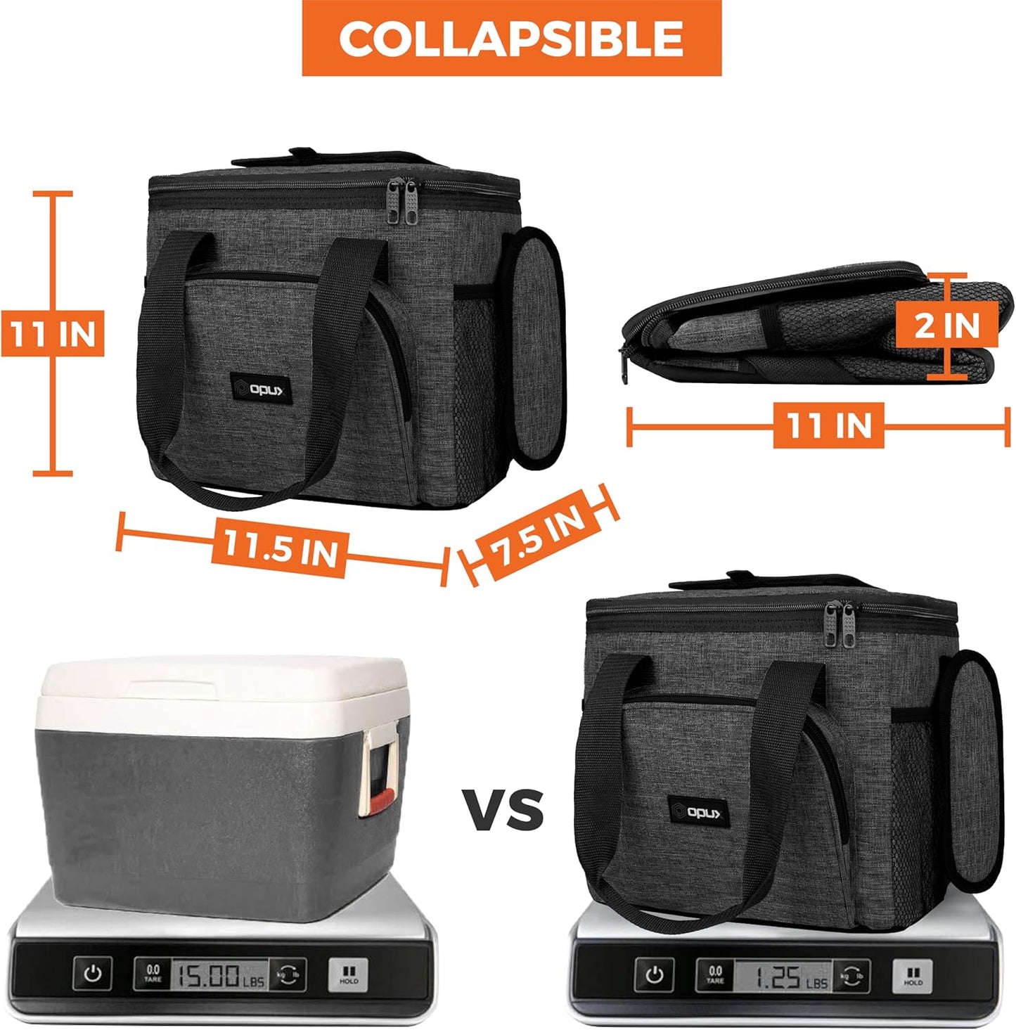 OPUX Soft Cooler Bag, Insulated Collapsible Lunch Cooler Bag for Men Work Camping Beach Travel, Portable Soft Sided Leakproof Waterproof Large Lunch Bag Box with Shoulder Strap 18 Cans, Heather Navy