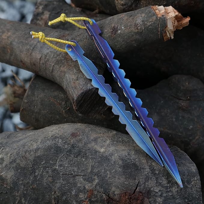 Titanium Tent Stakes, Heavy Duty Tent Spikes Ultralight Tent Pegs with Hook Canopy Stakes for Camping, Backpacking, Gardening-Large Size-1Pcs
