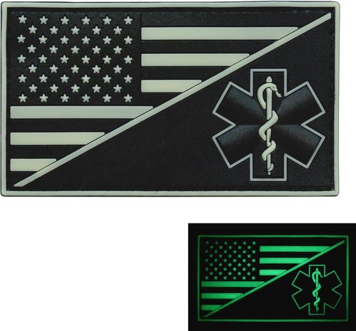 American Flag Medic PVC EMS Patch - Compatible with Velcro, Glow Dark