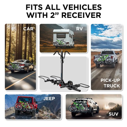 POLESTAR Hitch Mounted 2-Bike Rack, 200lbs Capacity Bike Rack Hitch with Lock, 2" Receiver Foldable Platform Mount for E-Bike, Up to 5" Fat Tire Bicycle and Standard, fit Car Trucks SUVs RVs Trailer