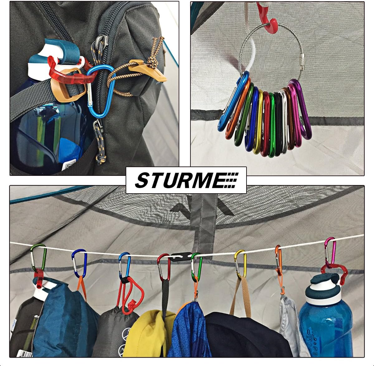 STURME 2" Aluminum D Ring Carabiners Clip D Shape Spring Loaded Gate Small Keychain Carabiner Clip Set Outdoor Camping Mini Lock Snap Hooks Spring Link Key Chain Durable Improved 24 PCS