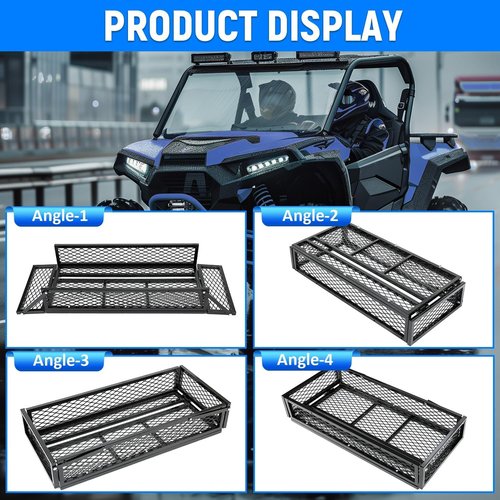 ECOTRIC Universal Front Cargo Basket Compatible with UTV ATV Drop Storage Luggage Basket Mesh Rack Cargo