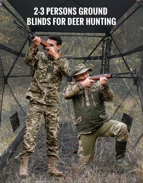 Sportneer Hunting Blind 270 Degree See Through Ground Blind with Silent Sliding Door & Windows for Deer Hunting, 2-3 Person Pop Up Ground Blind for Turkey and Deer with Carrying Bag