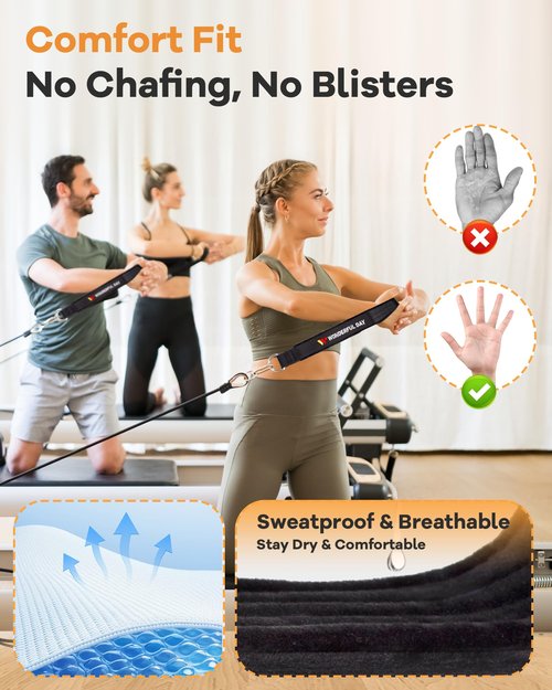 Wonderful Day 2PCS Pilates Straps for Reformer with Storage Bag & Gift Box, Comfortable Enhanced Thickness, Fitness D-Ring Double Loop Exercise Straps for Home Gym Workout（Black-Premium Version）