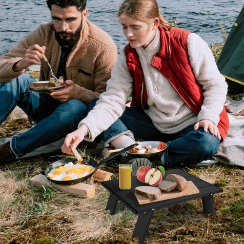 Outplea Black Small Folding Beach Table, Mini Ultralight Camping Table Aluminum, Backpacking Short Table