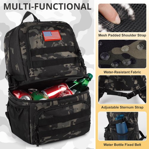 Tactical Double Deck Cooler Backpack for Men,Large Lunch Backpack with 2 Compartment,Soft Cooler Bag Water-Resistant Leak Proof Cooler Bag Beach Picnic