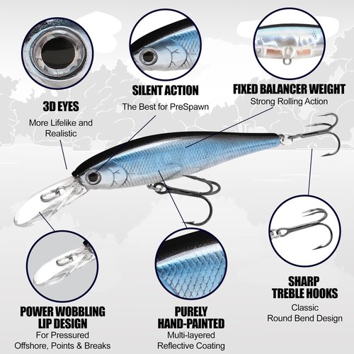 Lucky Craft Pointer 78DD Fishing Lures for Freshwater, 3" Suspending Jerkbait, Trout, Bass Lures, Tournament Winning, Premium Lake Fishing Gear, 545 NC French Pearl Sakura