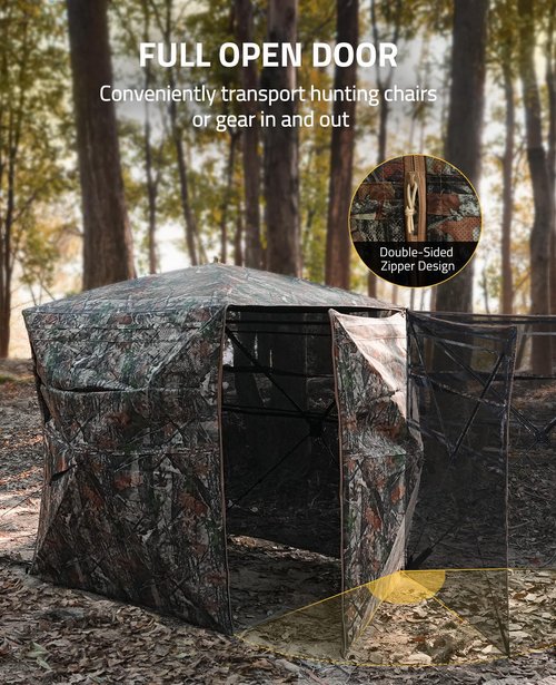 CVLIFE Hunting Blind 270 Degree See Through, Ground Blinds for Deer Hunting, 2-3 Person Pop Up Ground Blinds with Sliding Silent Windows, Portable Hunting Tent for Turkey Hunting