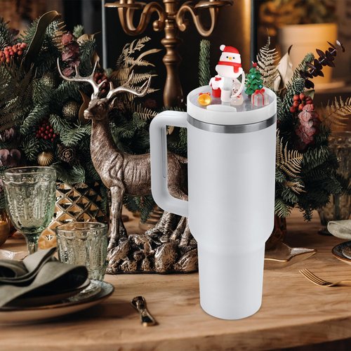 Snowman Cup Lid Accessories Charms for Stanley, Christmas Theme Silicone Straw Covers Cap & Acrylic Cup Lid Topper for Cup Dust Protection Holiday Decorations Compatible with Stanley Cups H2.0 40oz