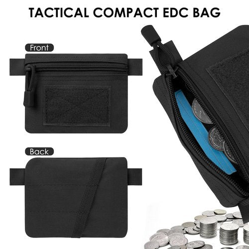 DODAMOUR Tactical Compact EDC Pouch, Mini Size Military Molle Zipper Pouch, Utility Molle Attachment Pouch for Coin Purse Keychain Pocket Credit Card Holder Wallet Pack (Black)