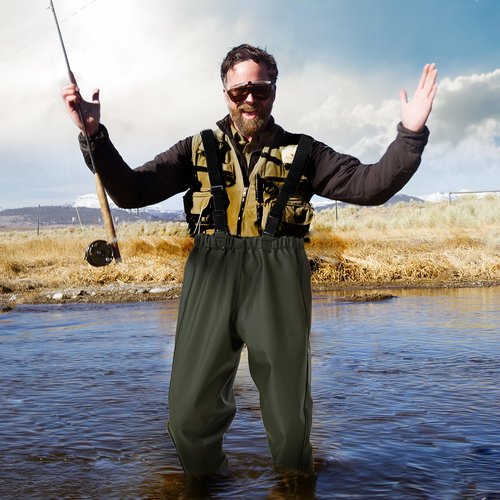 Pfeibk Fishing Waders for Men Waterproof, PVC Lightweight Waders without Boots, Mens Waders Fly Fishing Waders with Adjustable Shoulder Belt for Fishing & Farming, Elastic Waist for Most Size