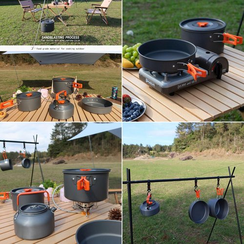Portable Folding Stove, Compact Fuel Stove, Outdoor Cooking Gear Set, Mini Camping Stove, Windproof Camping Stove Head, Outdoor Travel Cookware Cooking Supplies, Fuel Stove (Cookware set)