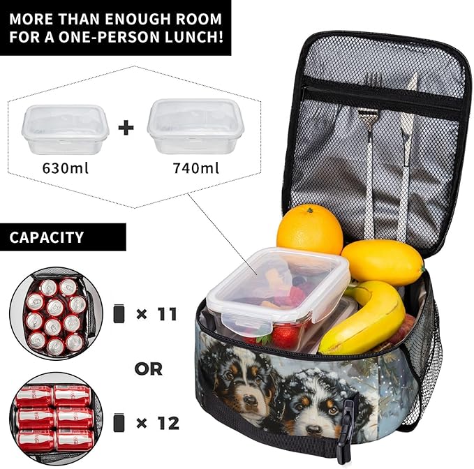 SARA NELL Dog Insulated Lunch Bag Snowy Mountain Dog Puppy Lunch Box for Women Men Teens Kids, Reusable Lunch Tote Bag, Leakproof Thermal Insulated Lunch Bags for Work, Picnic, School or Travel
