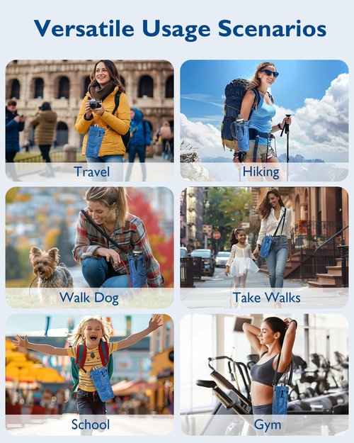 Water Bottle Holder Bag with Strap for Walking, Hiking Water Bottle Cross Body Carrier Sleeve Sling Pouch, 16/18/20/24oz Travel Essentials Beverage Container(Blue Wave)